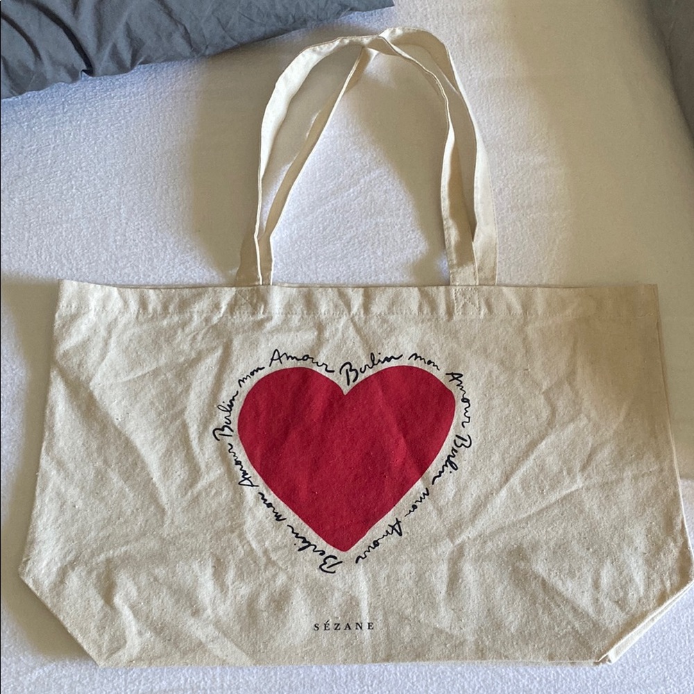 Sézane Canvas Tote Bag with Red Heart Design - ‘Berlin mon amour’